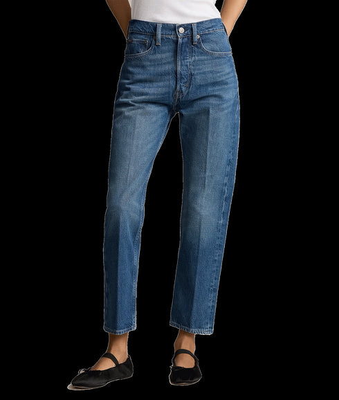 High-rise Relaxed Straight Crop Jean - Blue
