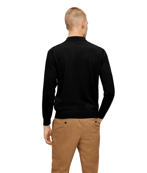 Virgin-wool Polo Sweater With Embroidered Logo - Black