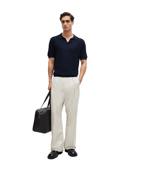 Cotton-blend Polo Sweater With Open Collar - Navy