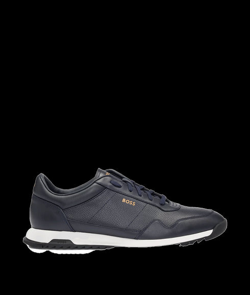 Zayn Tumbled-leather Lace-up Trainers With Plain Trims - Navy