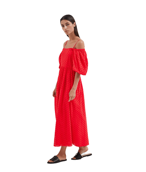 Off-shoulder Maxi Dress - Red