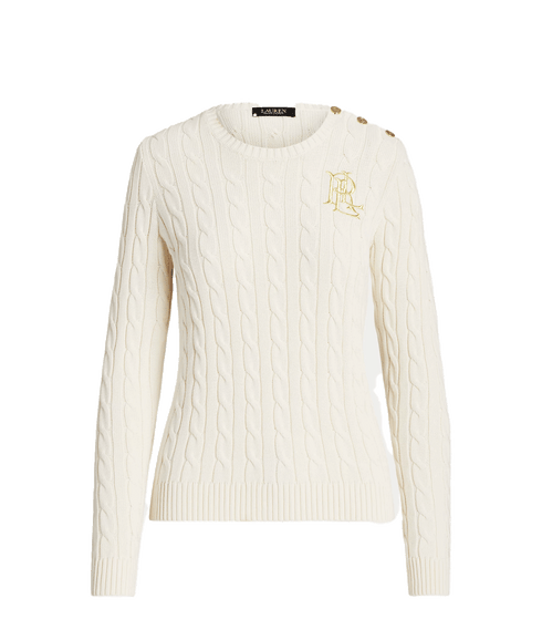 Button-trim Cable-knit Cotton Sweater - Cream