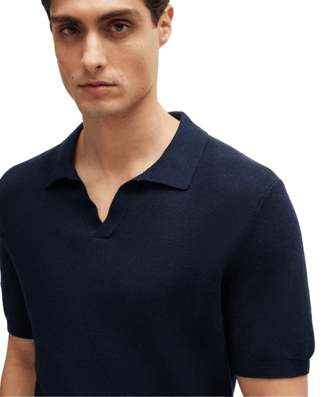 Cotton-blend Polo Sweater With Open Collar - Navy