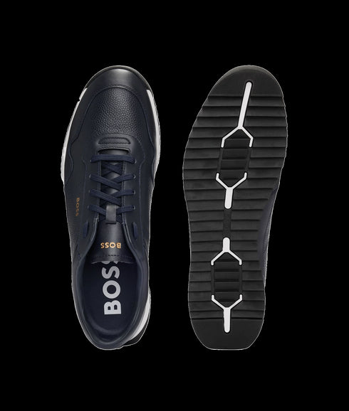 Zayn Tumbled-leather Lace-up Trainers With Plain Trims - Navy