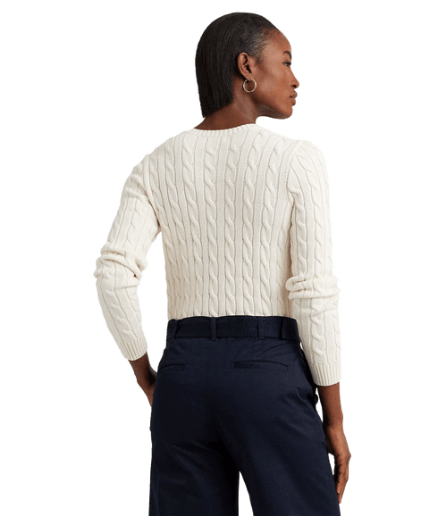 Button-trim Cable-knit Cotton Sweater - Cream