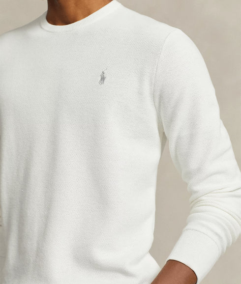 Textured Cotton Crewneck Jumper - White