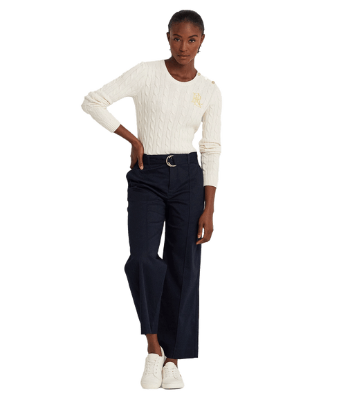 Button-trim Cable-knit Cotton Sweater - Cream