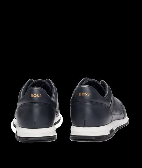 Zayn Tumbled-leather Lace-up Trainers With Plain Trims - Navy