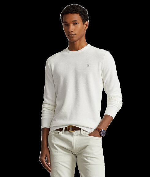 Textured Cotton Crewneck Jumper - White