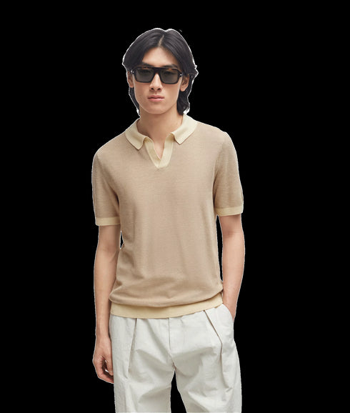 Cotton-blend Polo Sweater With Open Collar - Beige