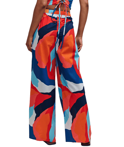Abstract Print Wide Leg Drawstring Beach Trousers - Multi