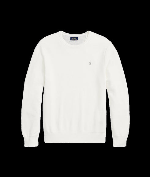 Textured Cotton Crewneck Jumper - White