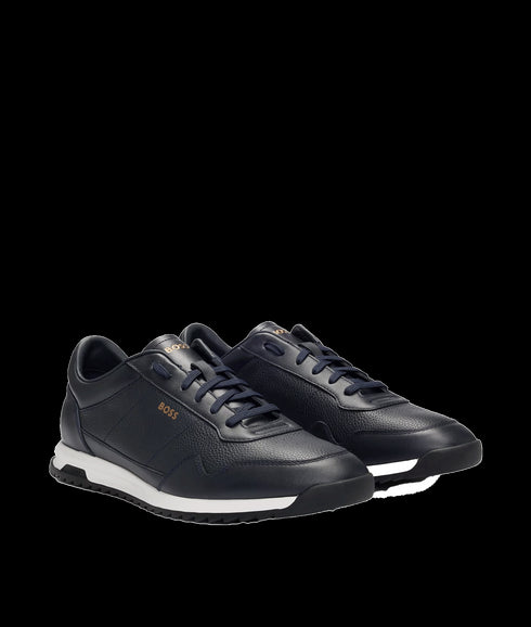 Zayn Tumbled-leather Lace-up Trainers With Plain Trims - Navy