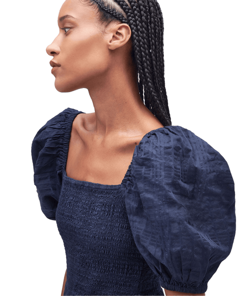 Macy Checked Cotton Midi Dress - Navy