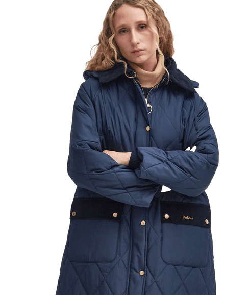 Cookston Longline Quilted Jacket - Navy