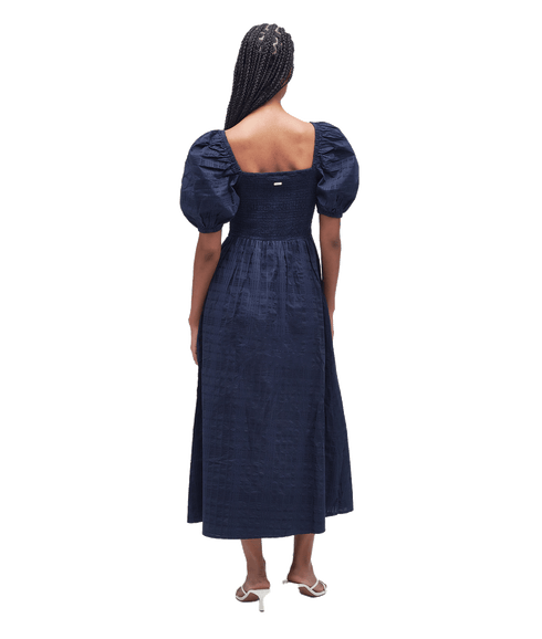 Macy Checked Cotton Midi Dress - Navy