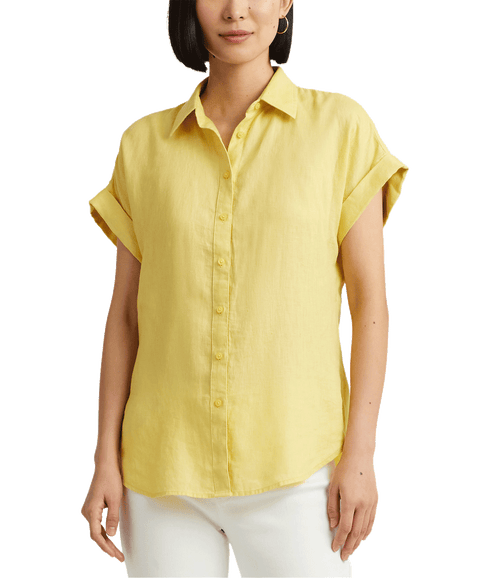Relaxed Fit Linen Short-sleeve Shirt - Yellow