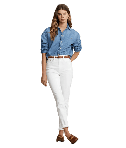 Cropped Boxy Denim Shirt - Blue
