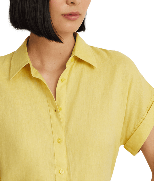 Relaxed Fit Linen Short-sleeve Shirt - Yellow