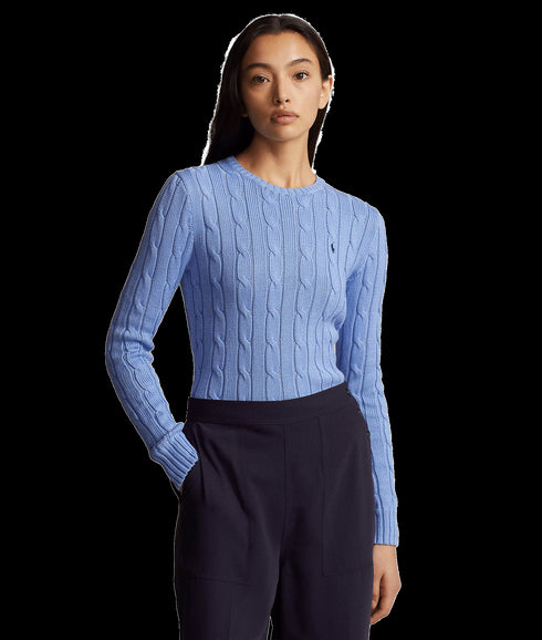 Cable-knit Cotton Crewneck Sweater - Blue