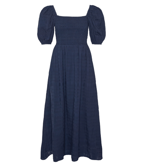 Macy Checked Cotton Midi Dress - Navy