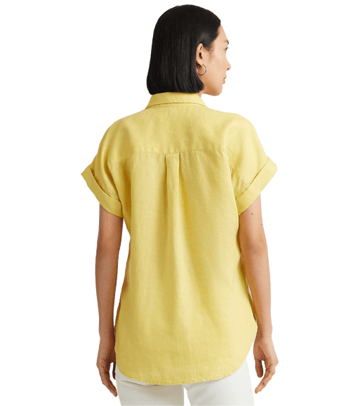 Relaxed Fit Linen Short-sleeve Shirt - Yellow