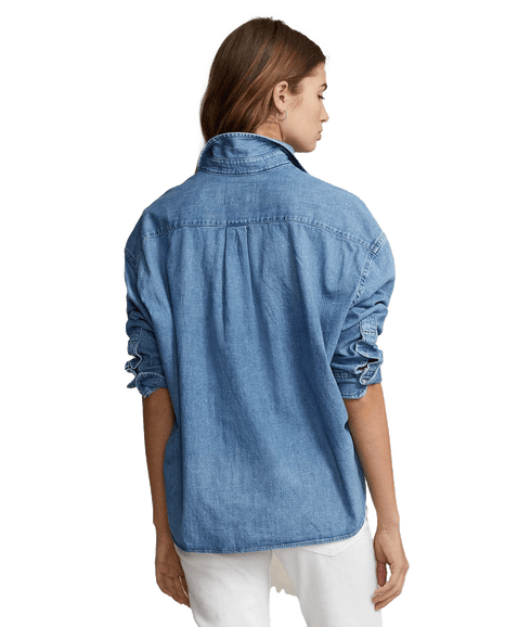 Cropped Boxy Denim Shirt - Blue