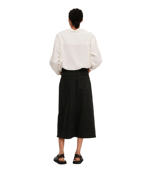 Black Denim Midi Skirt - Black