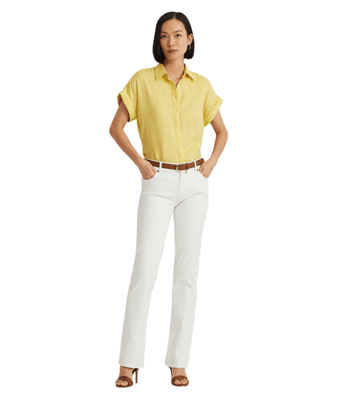 Relaxed Fit Linen Short-sleeve Shirt - Yellow