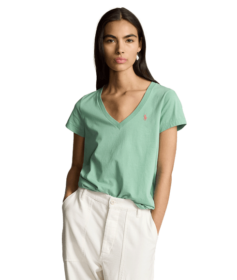 Cotton Jersey V-neck Tee - Green