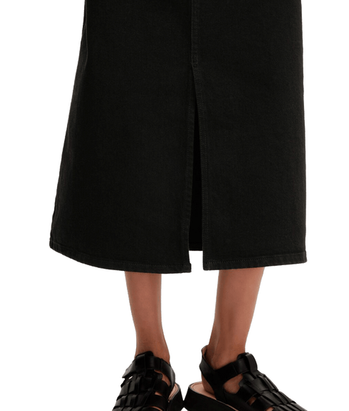 Black Denim Midi Skirt - Black