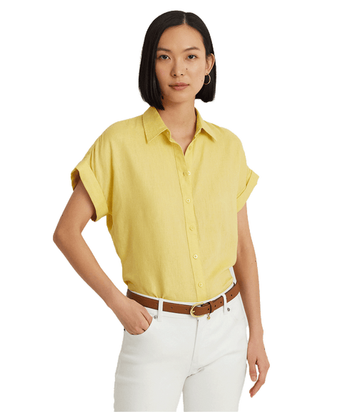 Relaxed Fit Linen Short-sleeve Shirt - Yellow
