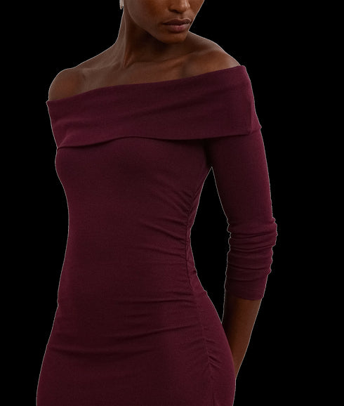 Rib-knit Off-the-shoulder Midi Dress - Red