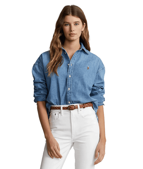 Cropped Boxy Denim Shirt - Blue