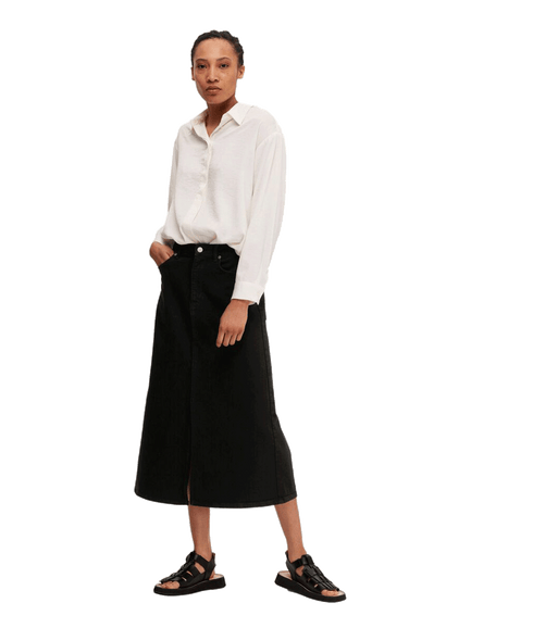 Black Denim Midi Skirt - Black