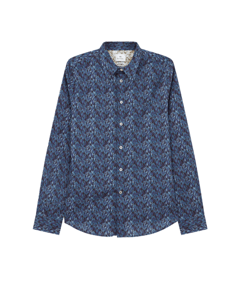 Tailored Fit Printed Shirt - Navy Blue