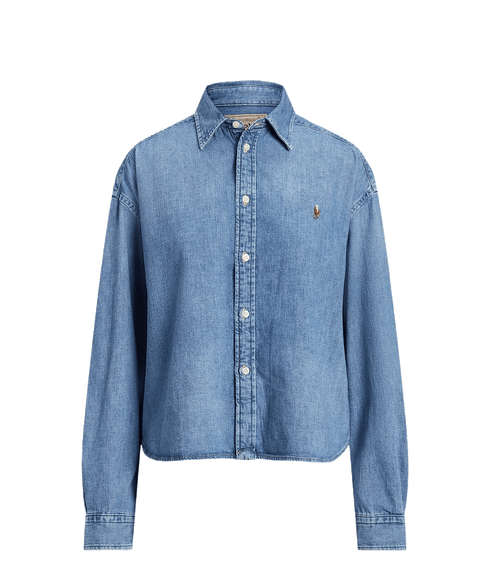 Cropped Boxy Denim Shirt - Blue