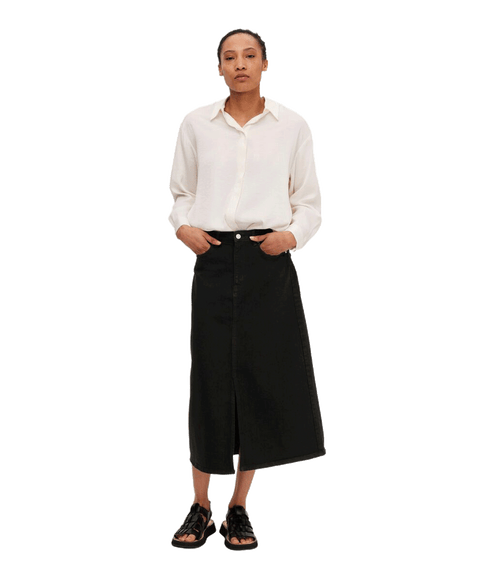 Black Denim Midi Skirt - Black