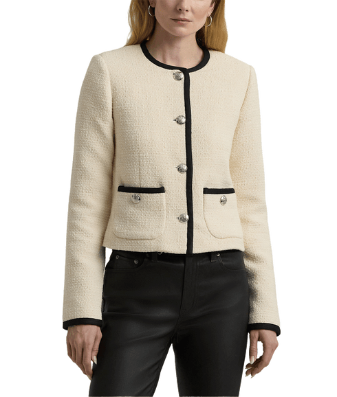 Two-tone Bouclé Cropped Jacket - Cream