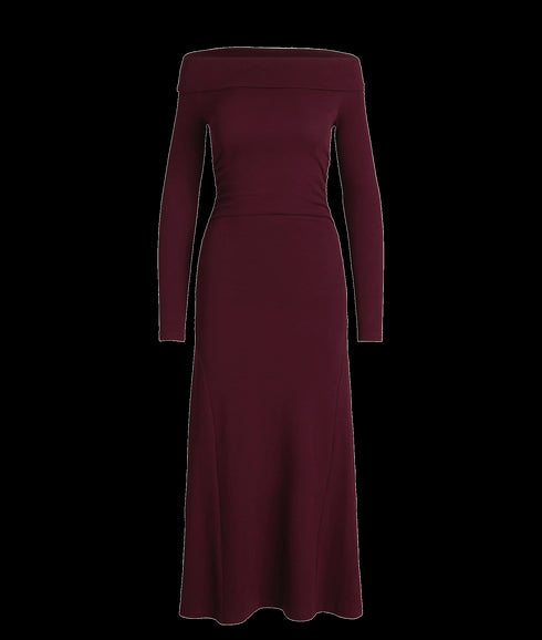 Rib-knit Off-the-shoulder Midi Dress - Red