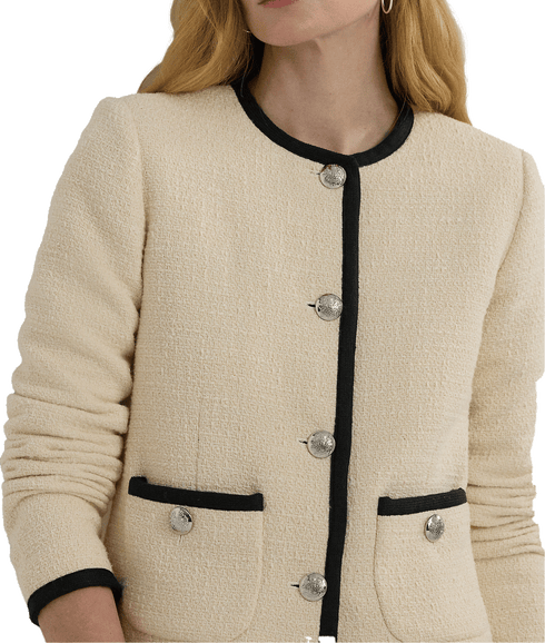 Two-tone Bouclé Cropped Jacket - Cream