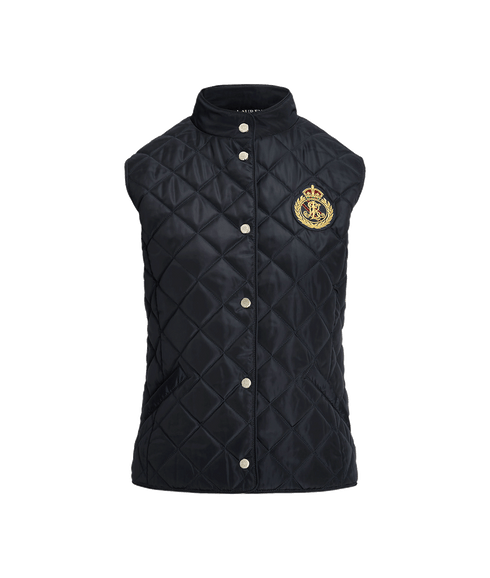 Crest-patch Quilted Mockneck Vest - Navy