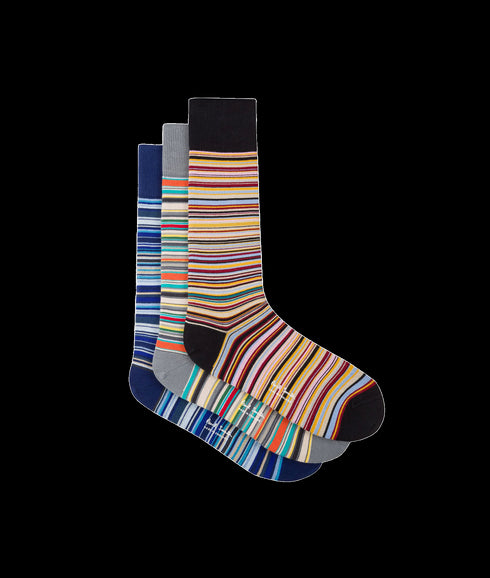 'Signature Stripe' Silk-Blend Socks Three Pack - Multi