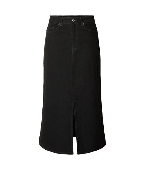 Black Denim Midi Skirt - Black
