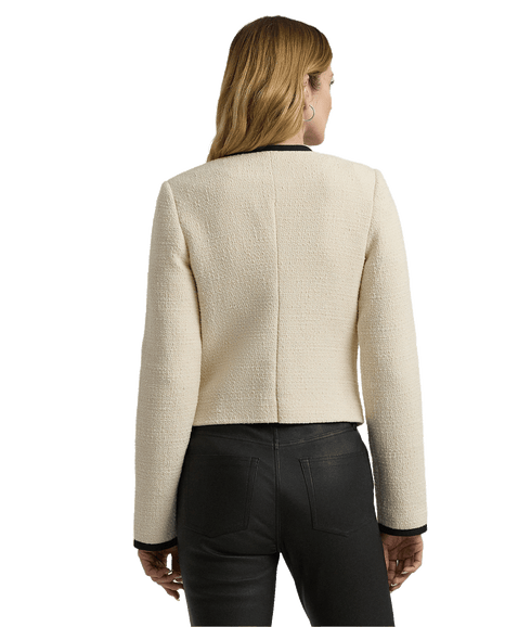 Two-tone Bouclé Cropped Jacket - Cream