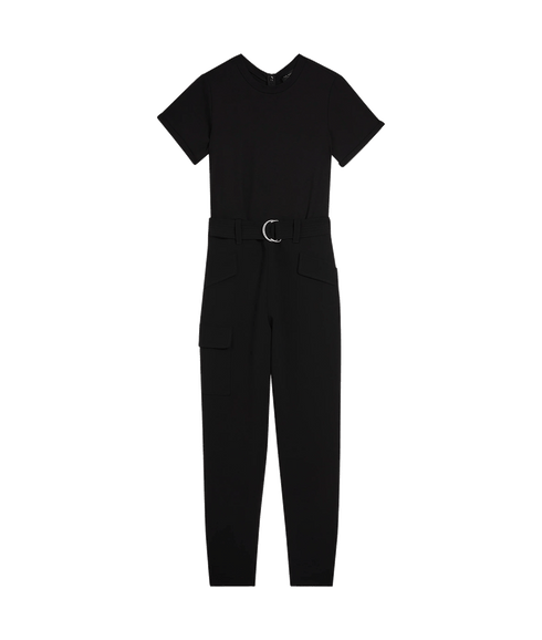 High Waisted Belted Cargo Jumpsuit - Black