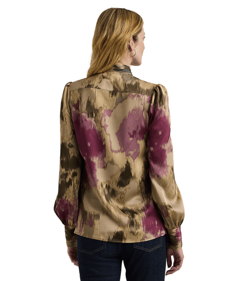 Floral Satin Charmeuse Tie-neck Blouse - Multi