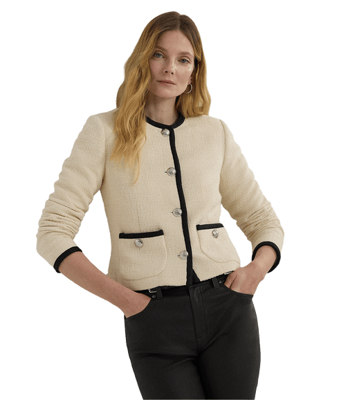 Two-tone Bouclé Cropped Jacket - Cream