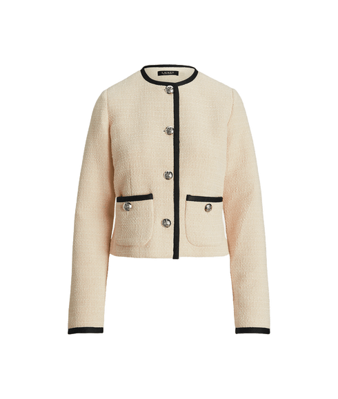 Two-tone Bouclé Cropped Jacket - Cream