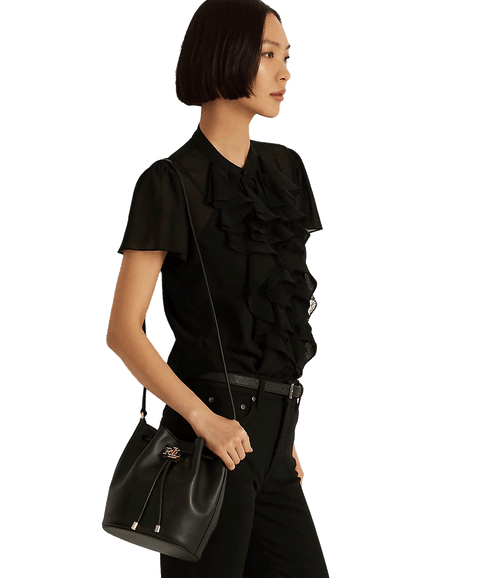 Leather Medium Andie Drawstring Bag - Black
